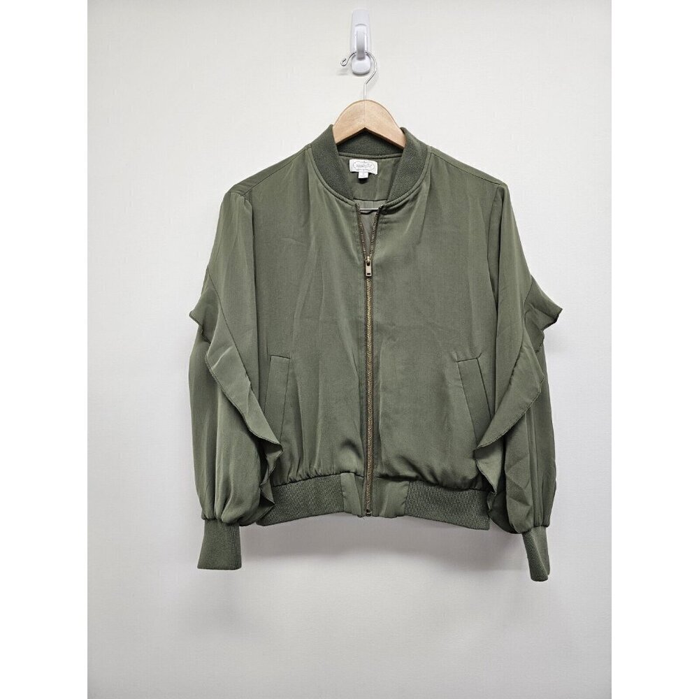 Mud Pie Womens Size Small Nolan Ruffles Bomber Jacket Size Small Green Pockets